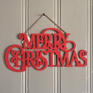 NWT- Beautiful Red Wooden- MERRY CHRISTMAS Decoration Sign 9-1/2”x 17-3/4”
